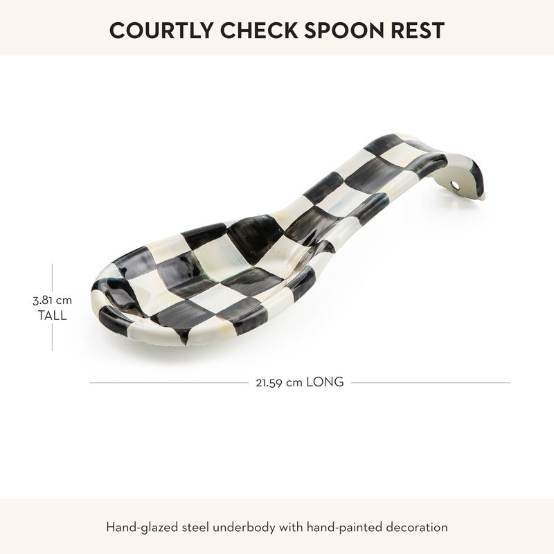 mackenzie childs MACKENZIE-CHILDS Enamel Spoon Rest  Kitchen Utensil Rest and Spoon Holder  Kitchen Decor  Black-and-White Courtly Check - Image 4